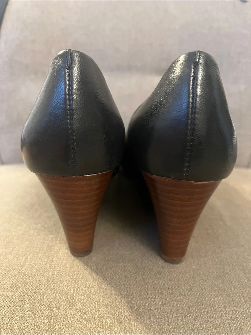TORY BURCH OPEN TOE BLACK LEATHER SHOES, SIZE 7 1/2